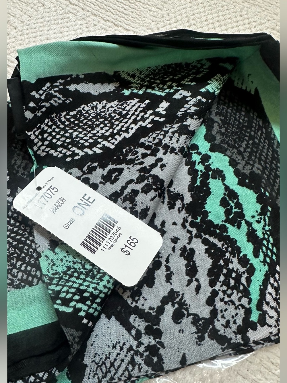 Carlisle Women’s Black and Mint Green Printed Scarf - One Size